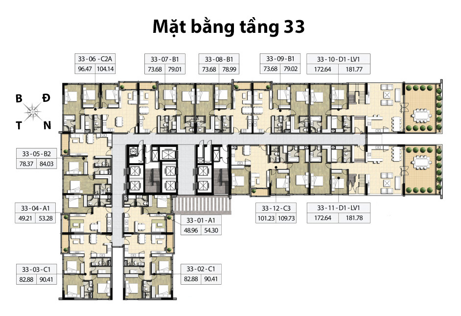 Mặt bằng căn hộ tầng 33