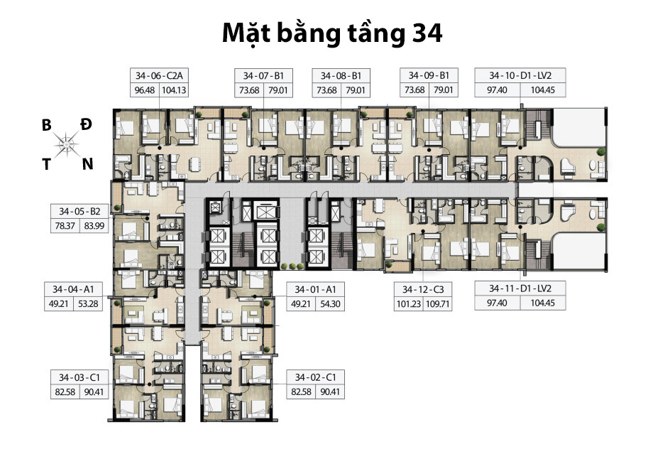 Mặt bằng căn hộ tầng 34