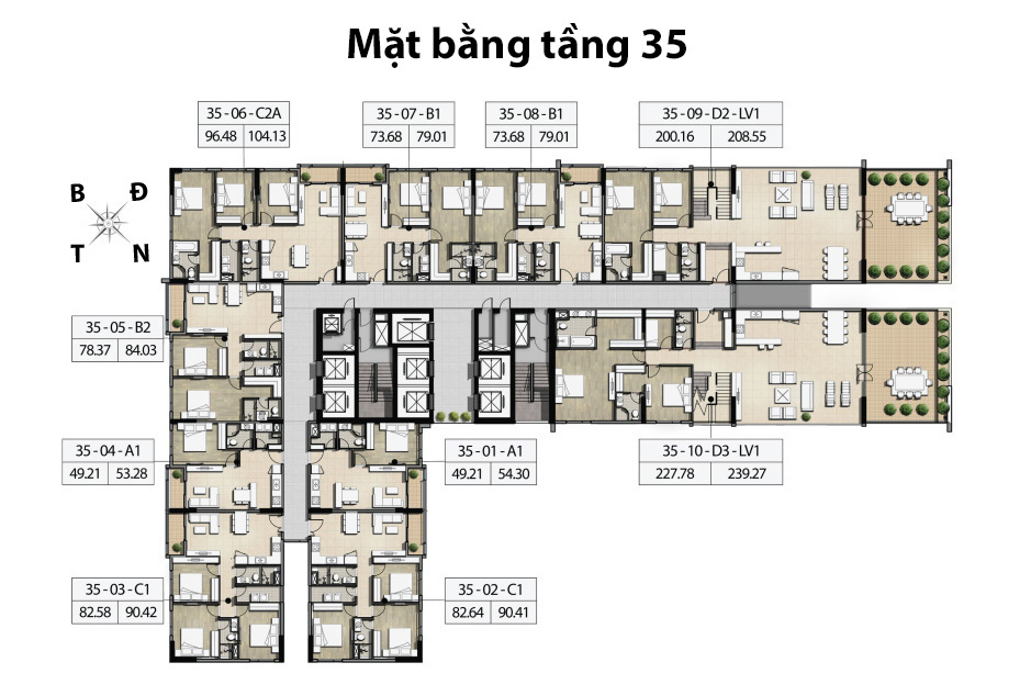 Mặt bằng căn hộ tầng 35