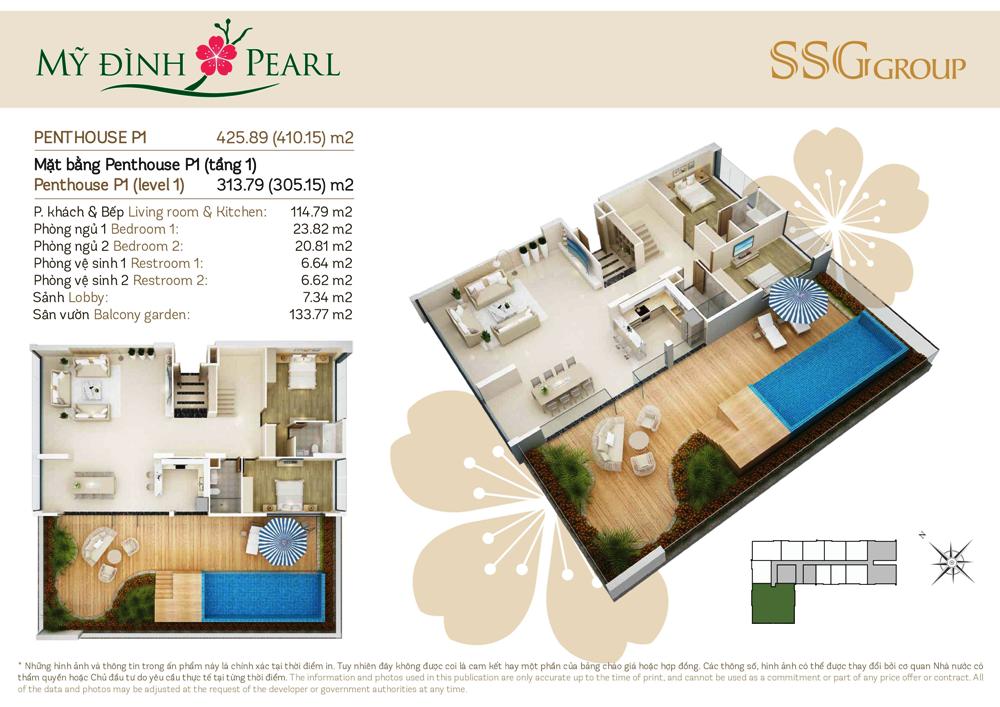 Căn penthouse 1 chung cư Mỹ đình pearl