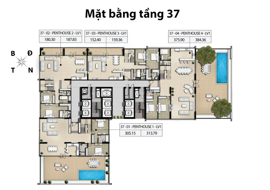 Mặt bằng căn hộ tầng 37