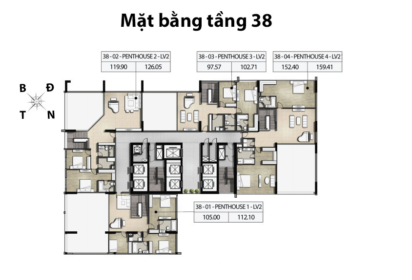Mặt bằng căn hộ tầng 38