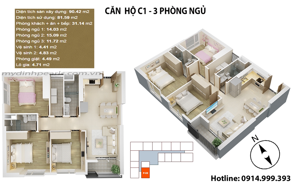 Căn hộ C1 chung cư mỹ đình pearl